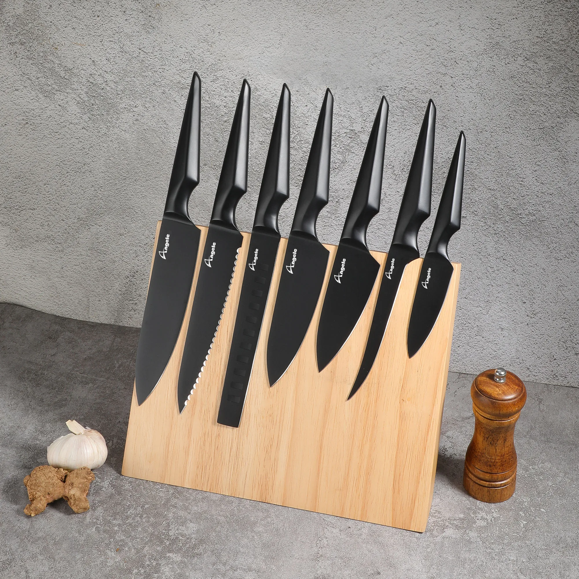 Набор кухонных ножей из нержавеющей стали в черном цвете, набор ножей с блоком
