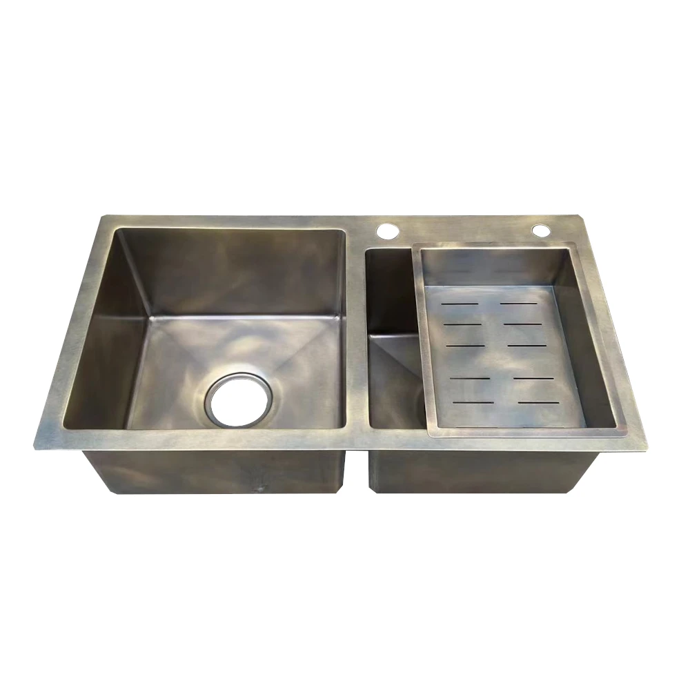 high quality 60/40  85cm brass drop in  kitchen double bowl sinks with overflow