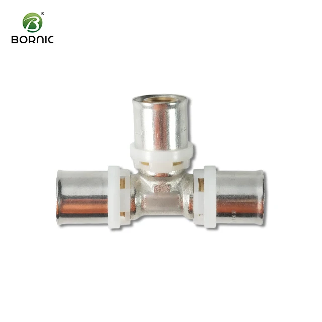 Bornic Free sample High brass press fitting Standard pex fittings Multilayer Nickelplating Male Tee Brass Fittings