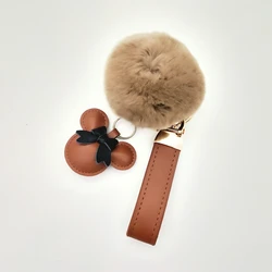 New Style Designer Fashion MK Pompom Bag Charms PU Leather Car Key Chain Accessories Custom Luxury Fur Keychain