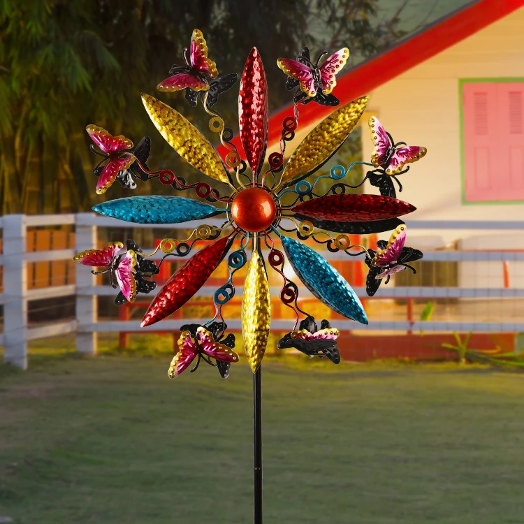 New Arrived wind spinners garden ornament Art Colorful Windmill Metal Garden Wind Spinner