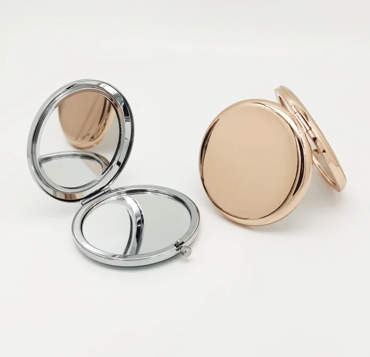 Metal Mini Folding Double-sided Round Carry-on Mirror Diy Gift Engraved Export Small Simple Exquisite Makeup Mirror