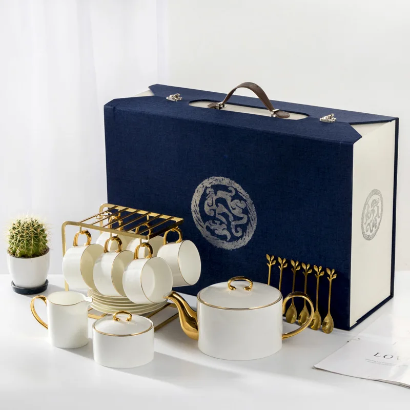 Simple Atmosphere British Water Coffee Mug Set Teapot Set Handmade Gold Bone China Water Cup Set Factory Direct Sales