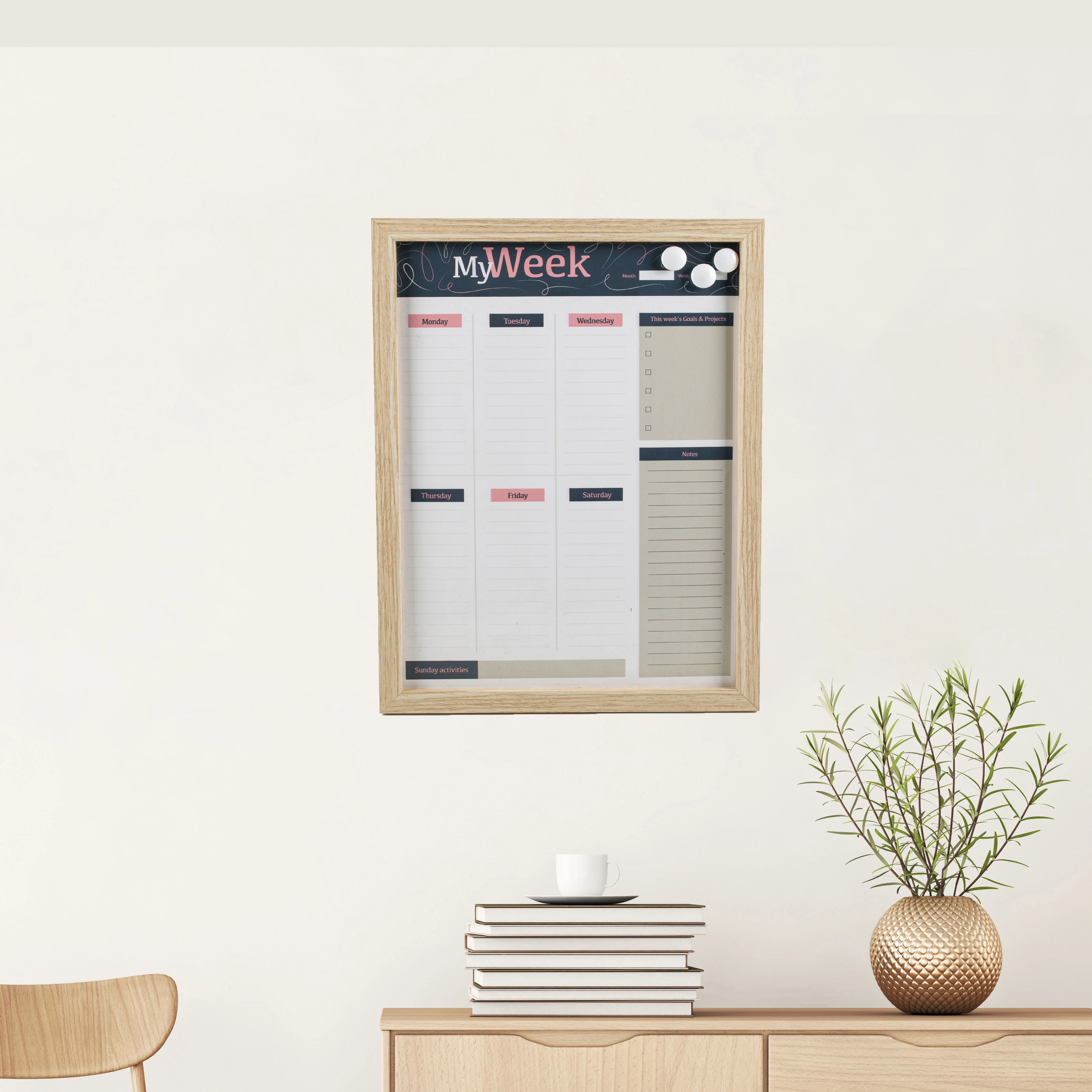 Sofine wall mount My Week planner writing whiteboard magnetic framed dry erase board