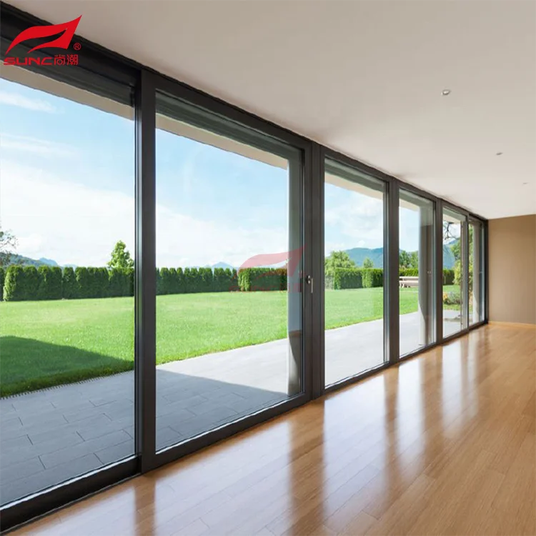Glass Aluminum Garage Door Soundproof System Movable Frameless Sliding Glass Doors