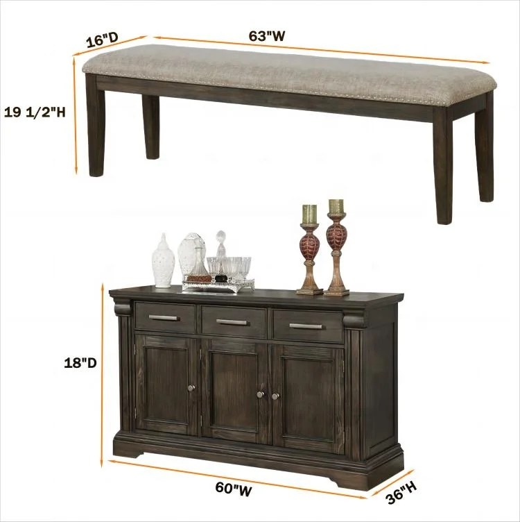US warehouse in stock Transitional Solid Wood dining bench seat with Padded Seat and Nailhead Trim for home family use