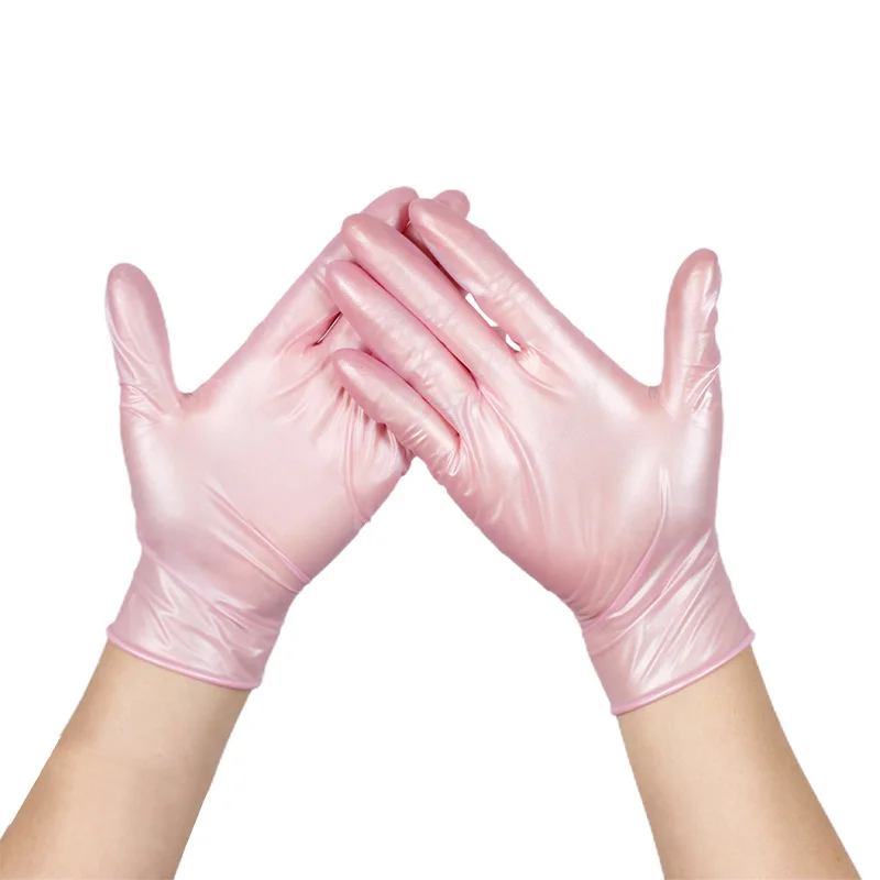 Disposable breathable pink  touch screen nitrile gloves for beauty center use