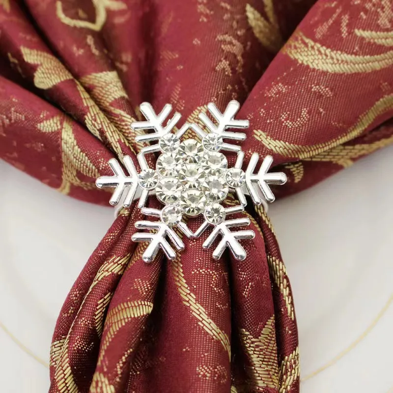 Rustic Dinner Tables Setting Decoration Sliver Snowflake Christmas Napkin Rings for Dinning Table Setting Wedding Receptions