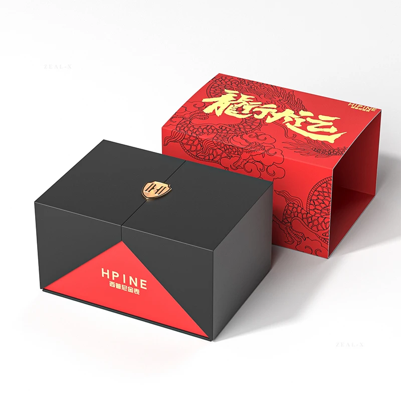 Custom Luxury  Logo Cardboard Clothing Red double door watch jewelry display box wholesale