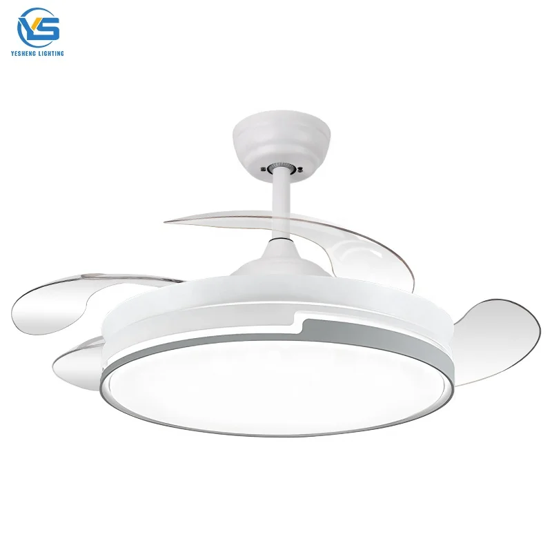 Modern remote control 42 inch 110v 220v ceiling fans folding with lights lamp led designer luz con ventilador oculto techo