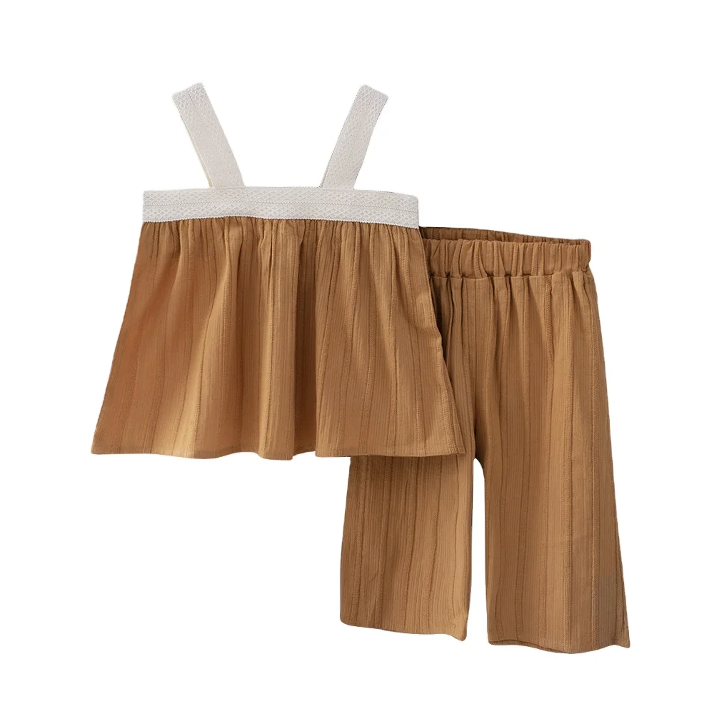 Direct Sales Summer Fashion Korean Style Patterned Suspender Top Casual Pants Set