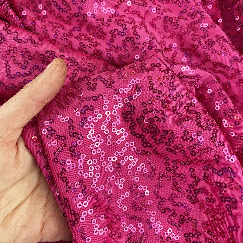 Shimmer Neon Pink Sequin Fabric Stretch Embroidered for Dancewear Dress Sewing 2021 New