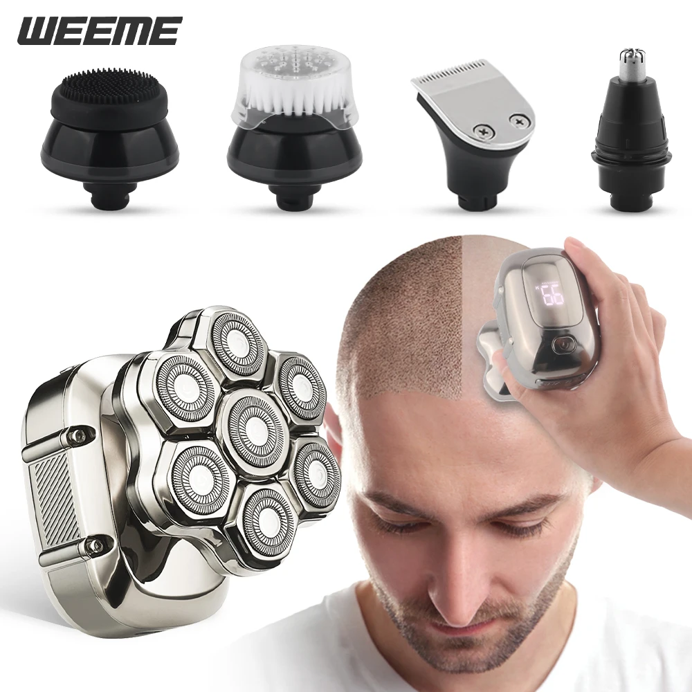 WEEME Вращающаяся бритва с семью лезвиями USB Водонепроницаемая Мужская 5 в 1 электрическая машинка для стрижки волос носу супер чистая