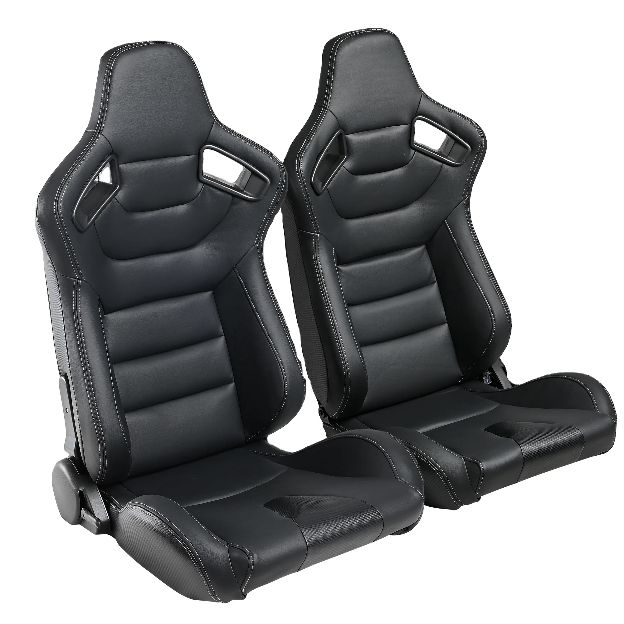 Leather Gray Stitch Racing Seat Bracket Solid Sponge With Rails Race Car Seats Black PVC