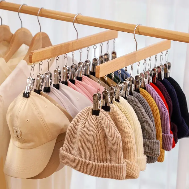 Factory price multifunctional save space Legging socks and hat organizer wooden clothes hangers with clips