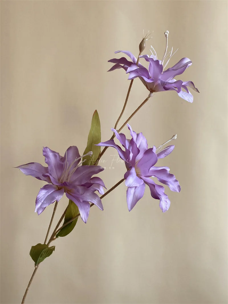 C-LY002 Wholesale artificial silk 3 heads Lily flowers branch faux orchid flowers for Wedding home party Decoration