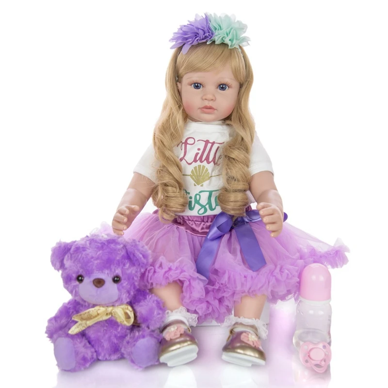 24 Inch Reborn Baby Doll 60 cm Silicone Soft Lifelike Newborn Purple Princess Dolls For Child Menina Brinquedos