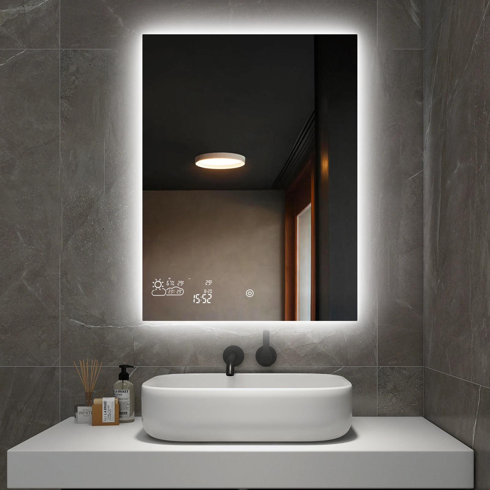 Touch Screen Wall Decorative Mirror Bathroom Vanity Led Lighted Smart With Bluetooth Makeup Bath Mirror
