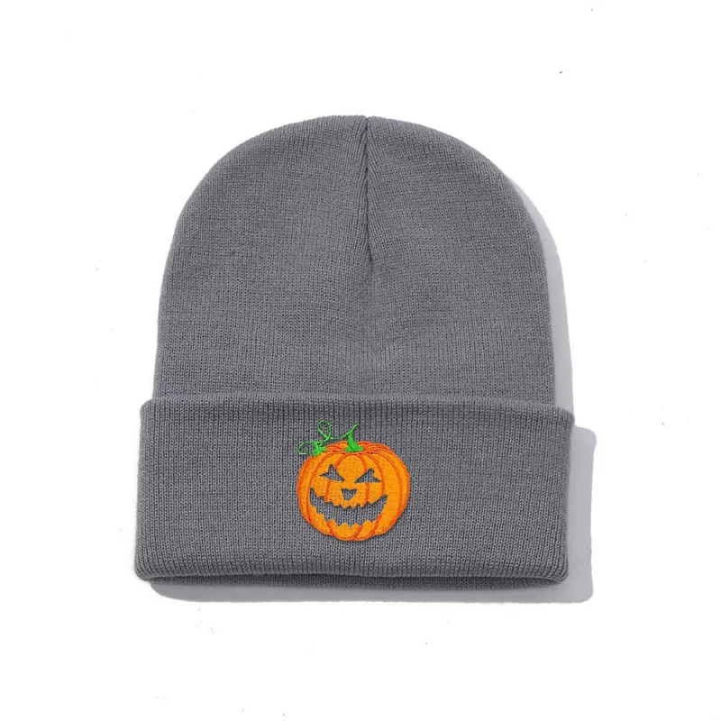 Custom Halloween Skull Embroidered Pumpkin Beanie Reggae Manufacturer Knitted Warm Party Beanie Hat