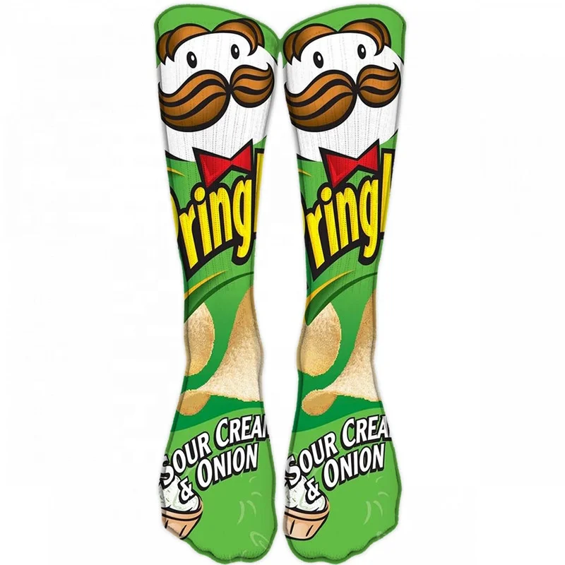 Wholesale Food Hamburg/Pizza/Sushi Printed Funny Creative Men Custom polyester sublimation socks