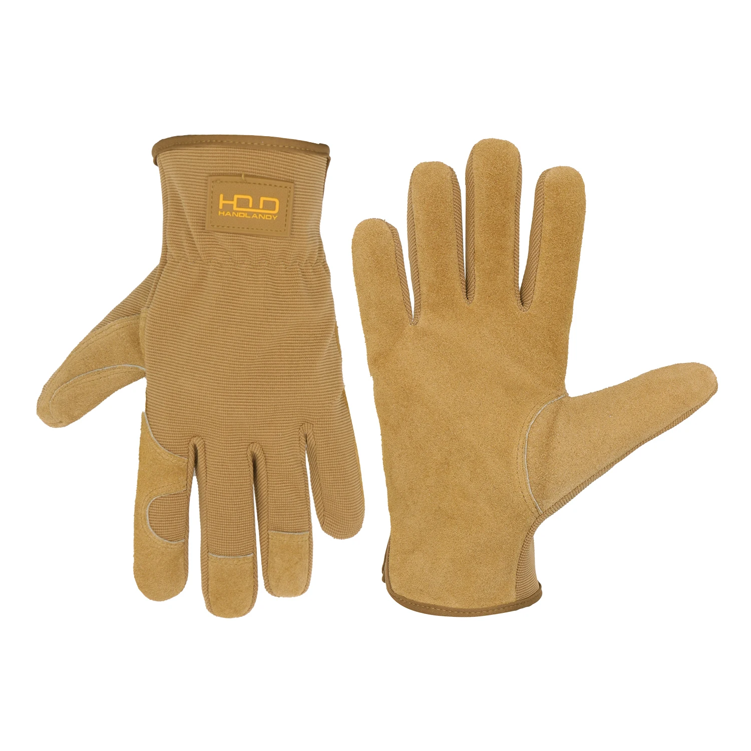 HANDLANDY New Trend Brown Split Cowhide Leather Work Gloves Household Gardening Yard cotton lining palm