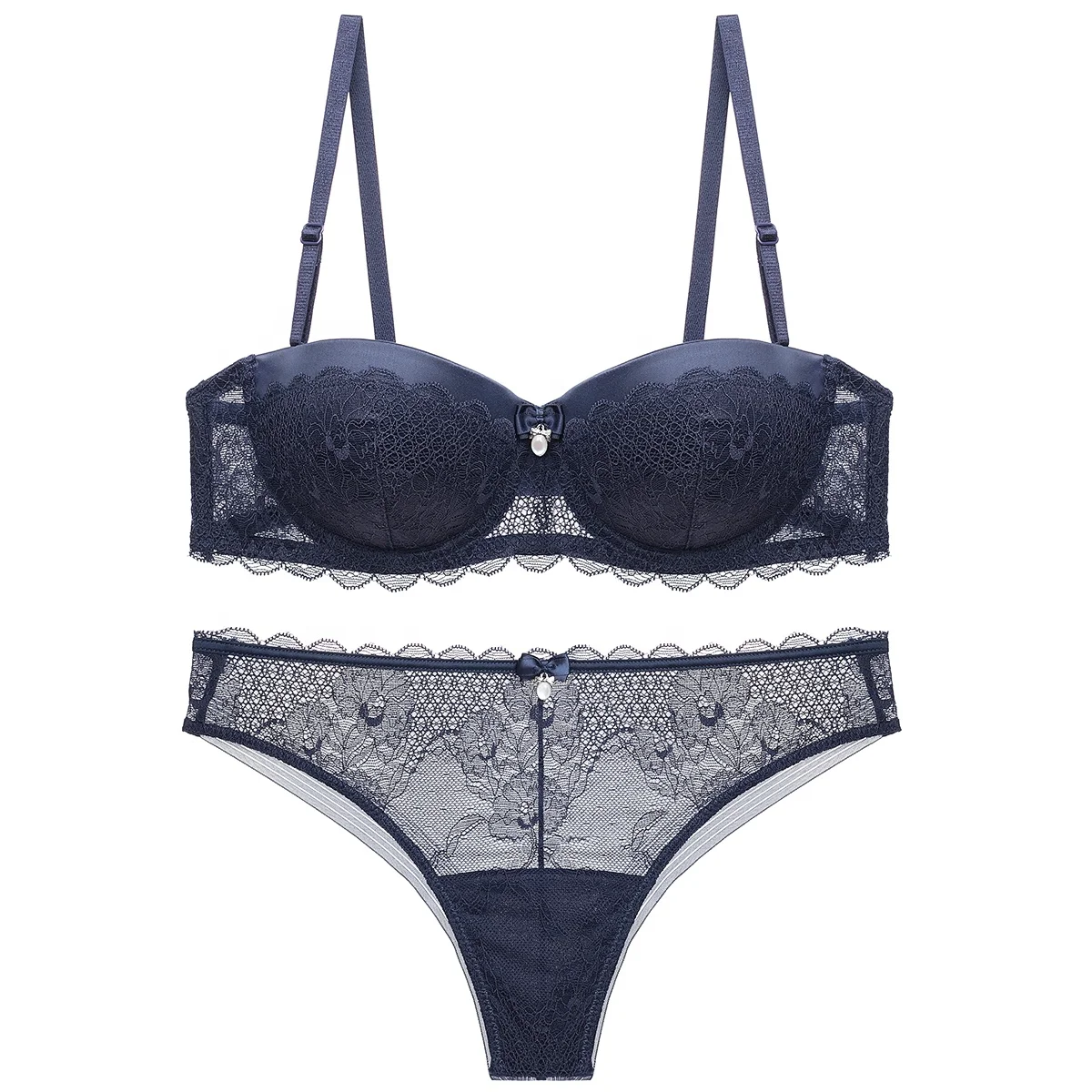 Wholesale Women Mature Bra Set Fancy Ladies Bra And Panties Push Up Bra Half Cup Convertible Suspenders Thong Lingerie For Bride