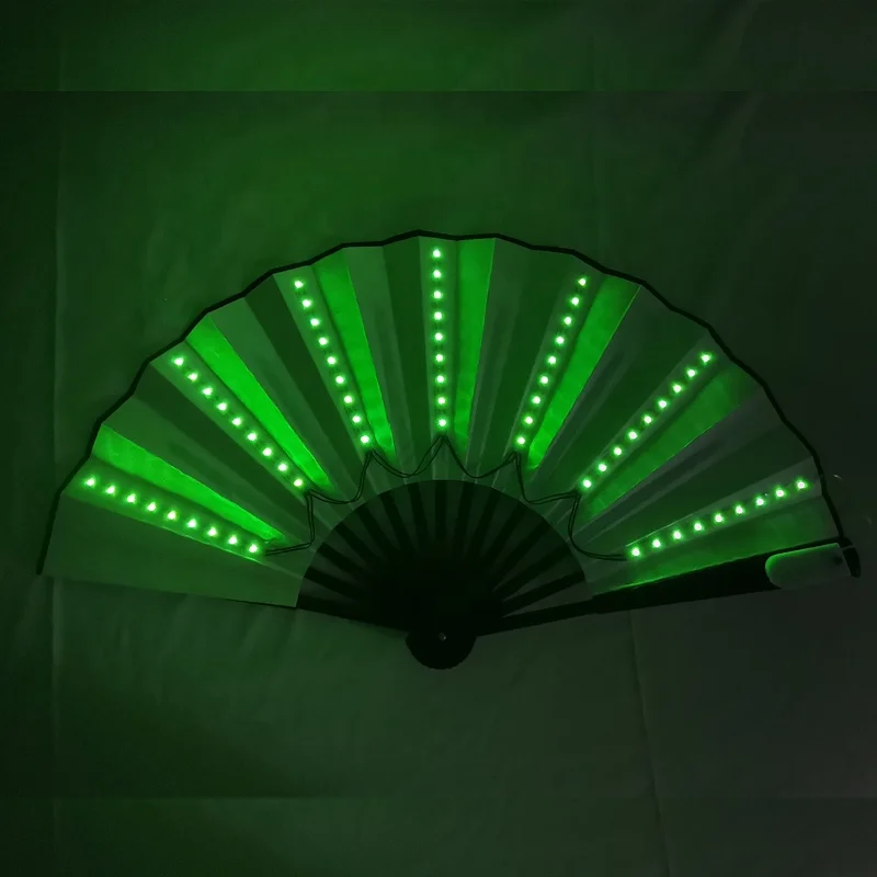 LED Glowing Colorful Chinese Bamboo Hand Held Folding Fan with 3 Different Performance Show Light Up Fan Party Dance