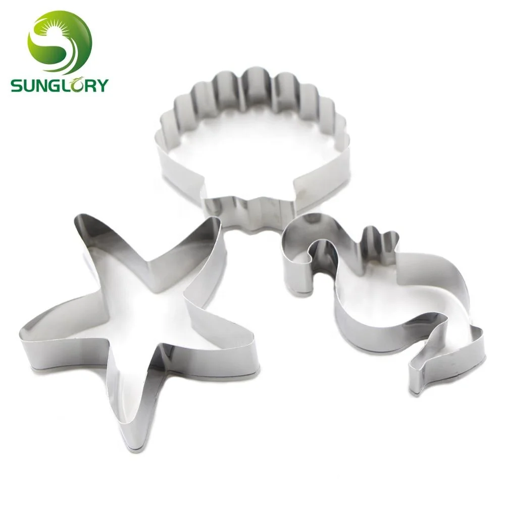 3PCS Stainless Steel Hippocampus Cookie Cutter 3D Starfish Cookie Mold Shell Mousse Ring Sea Animal Biscuit Mould Baking Tools
