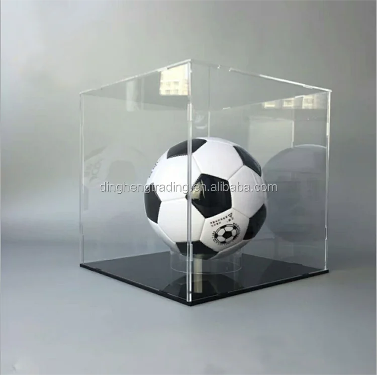 
Custom Disassembled Clear Acrylic Square Soccer Ball Football Action Figure Display Case with Black Base 