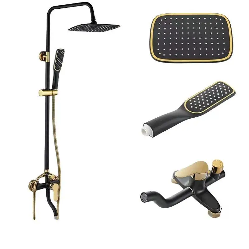 Samiyah Modern Wall Exposed Bathroom Rainfall Shower Set Black gold brass 3/4 way shower head Brass Bath Shower Mixer Faucet