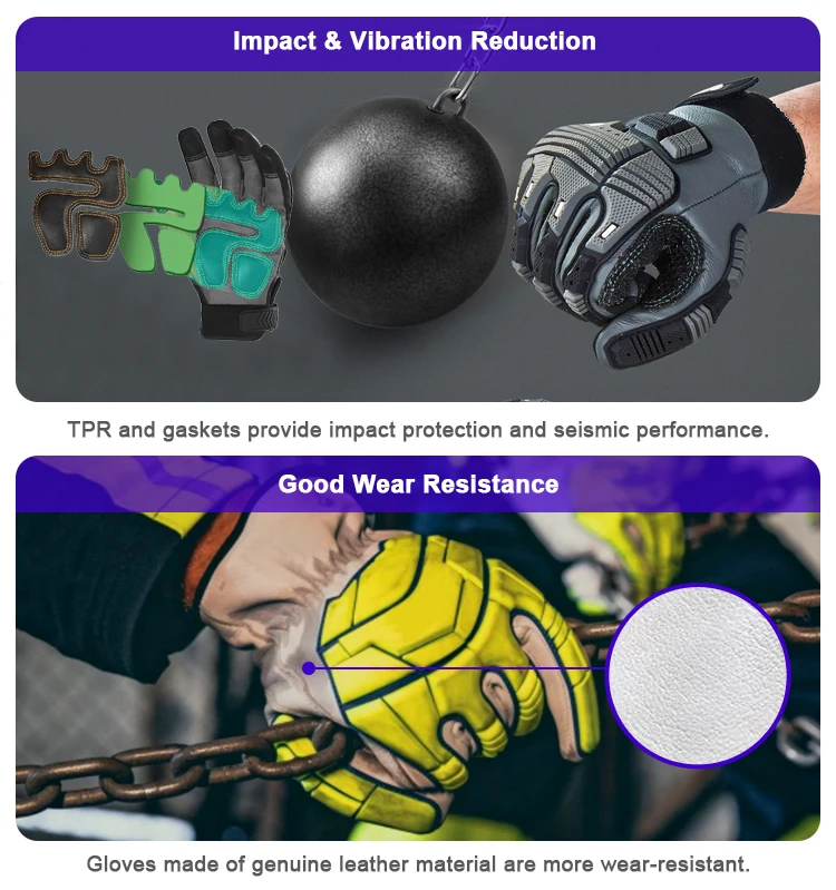 Custom Industrial Water Proof Cow Split Leather Tpr Mechanic Work Impact Roughneck Oilfield Gloves For Construction