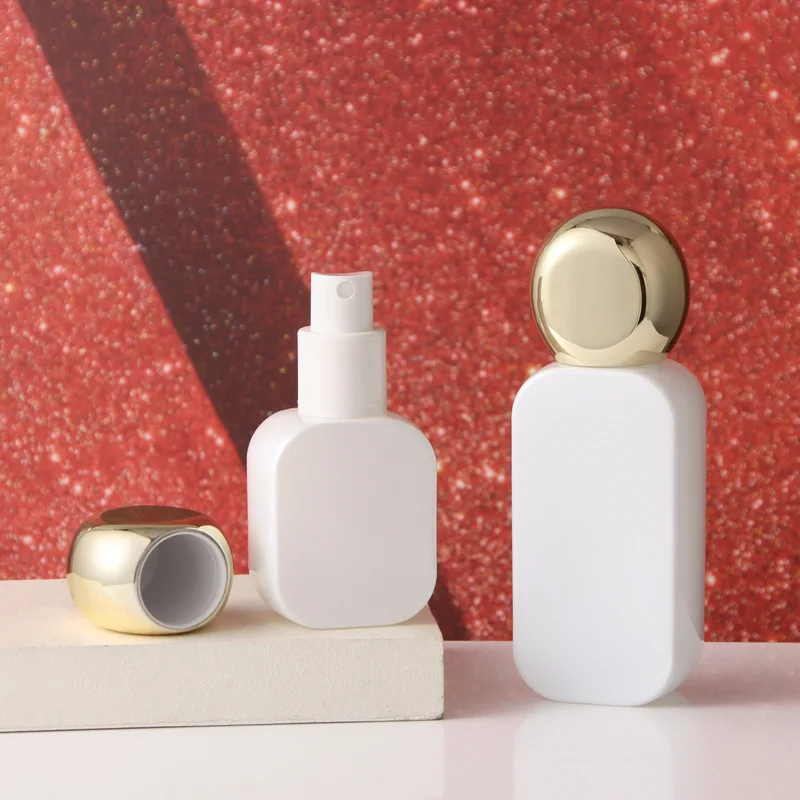 Pearl White Pump Lotion Bottle 20ml 30ml 50ml 100ml 120ml Custom Logo Cosmetic Packaging Glass Sprayer Bottle with Golden Cap