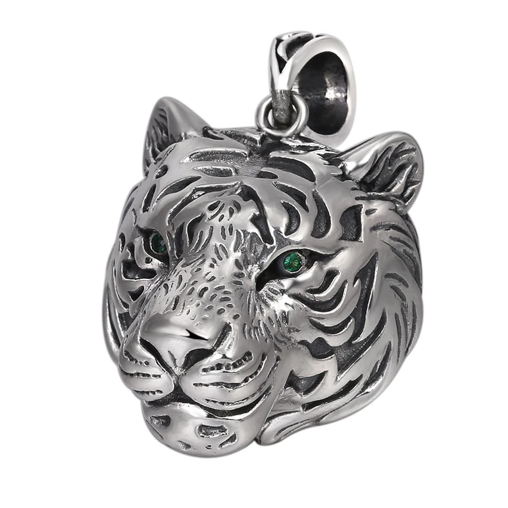 Real Pure Sterling Silver 925 Tiger Pendant For Men Cool Punk Rock Pendants Personalized Viking Jewelry