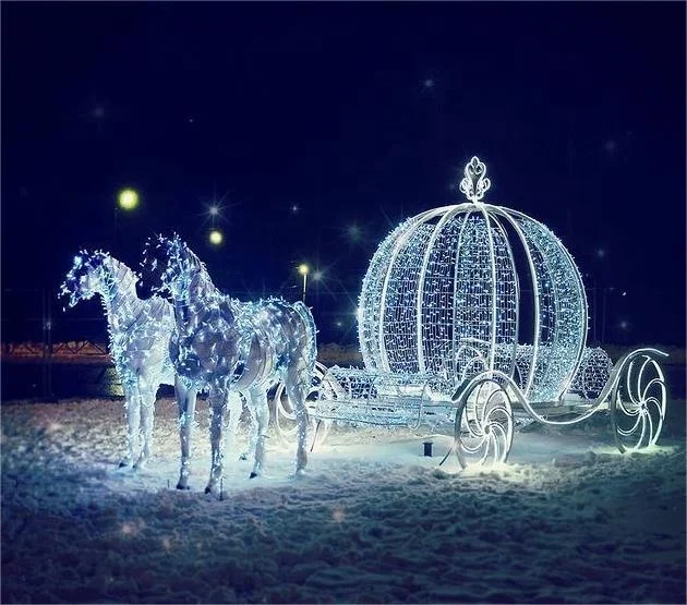 Outdoor 3d led lights horse carriage sculpture commercial christmas light