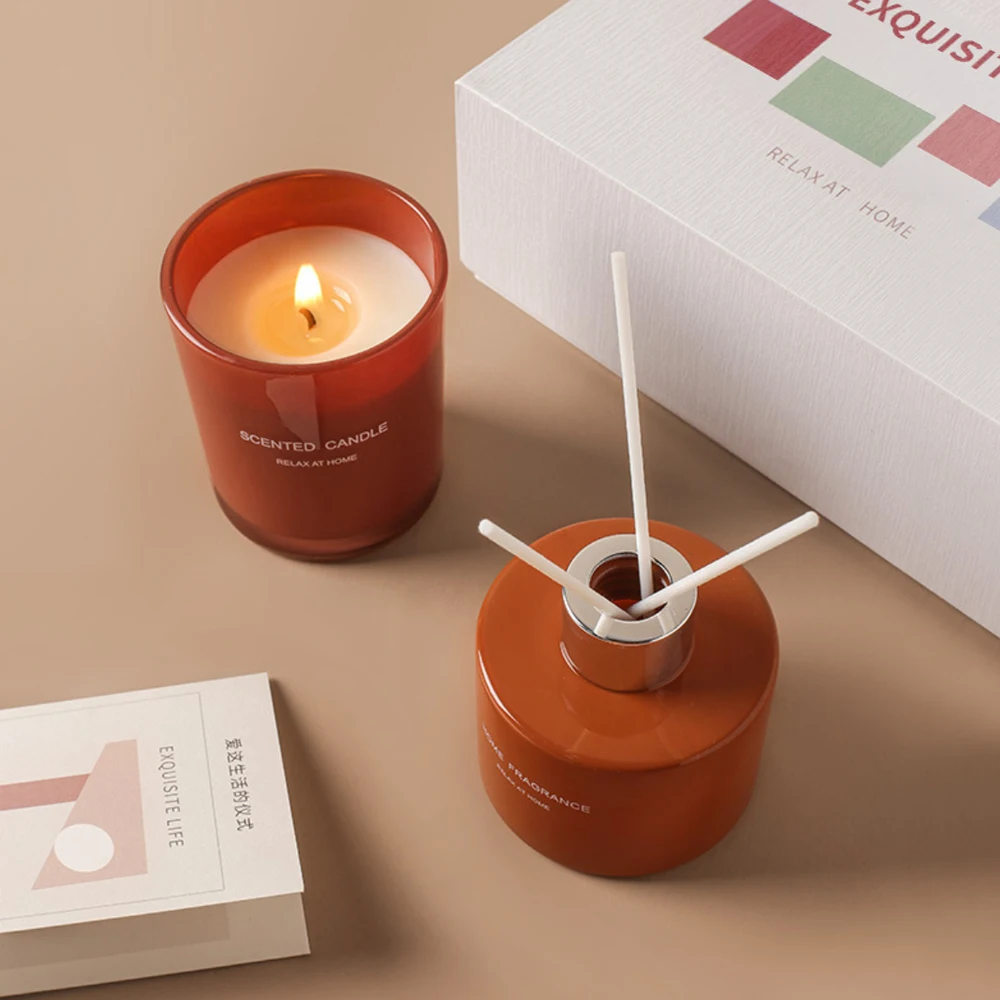 Amazon hotsale Colourful 100ml reed diffuser with sticks and scented candle AB gift box set