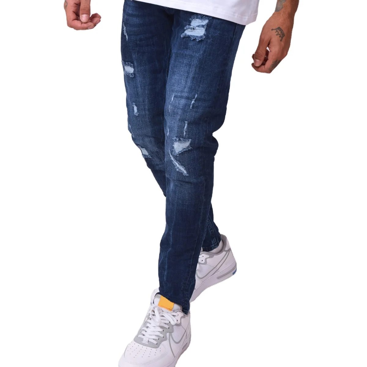 Blue Slim Jeans Custom Men Jeans Denim Jeans with Worn and Torn Effect New Straight Casual Spandex / Cotton Boy Gentleman Male