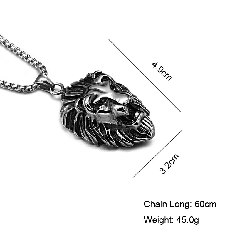 Titanium Steel Gothic Lion Head Pendant Necklace Men