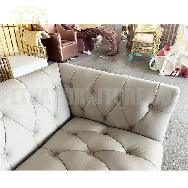Stainless gold with white leather couch set living room sofa covers 3 seater three-seat sofa