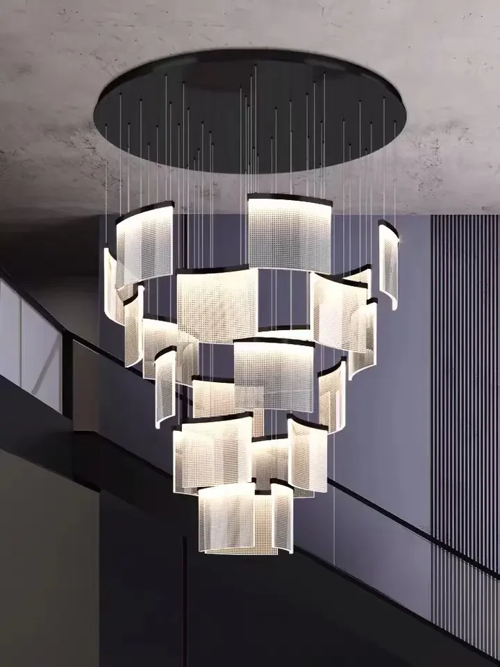Nordic Luxury LED Lamp Modern Large High Spiral Stairs Pendant Light Long Staircase Chandelier Ceiling Chandelier