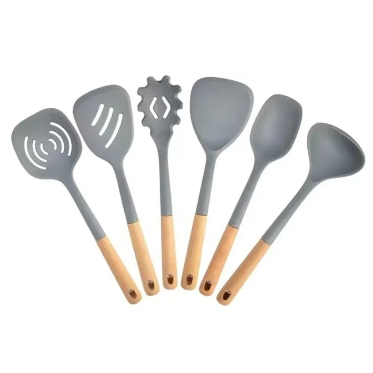 Hot Sale 6 Piece Cooking Tools Silicone Kitchen Utensils  Kitchen Utensils Set with Wooden Handles Cooking Tools set
