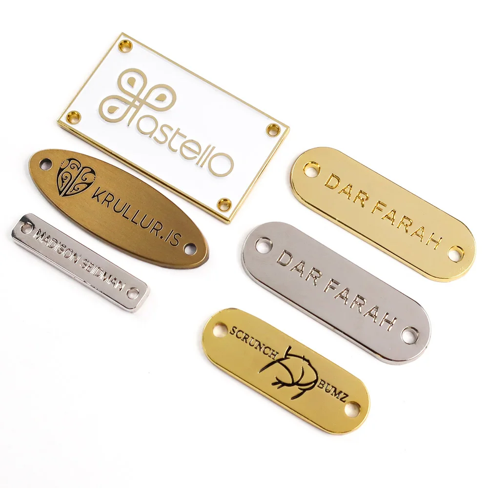 wholesale customize brushed brass name badge decorative gift engraving bag label metal name tag tags with logo