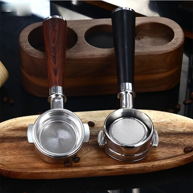 Factory selling 58mm stainless steel bottomless coffee portafilter with wood handle