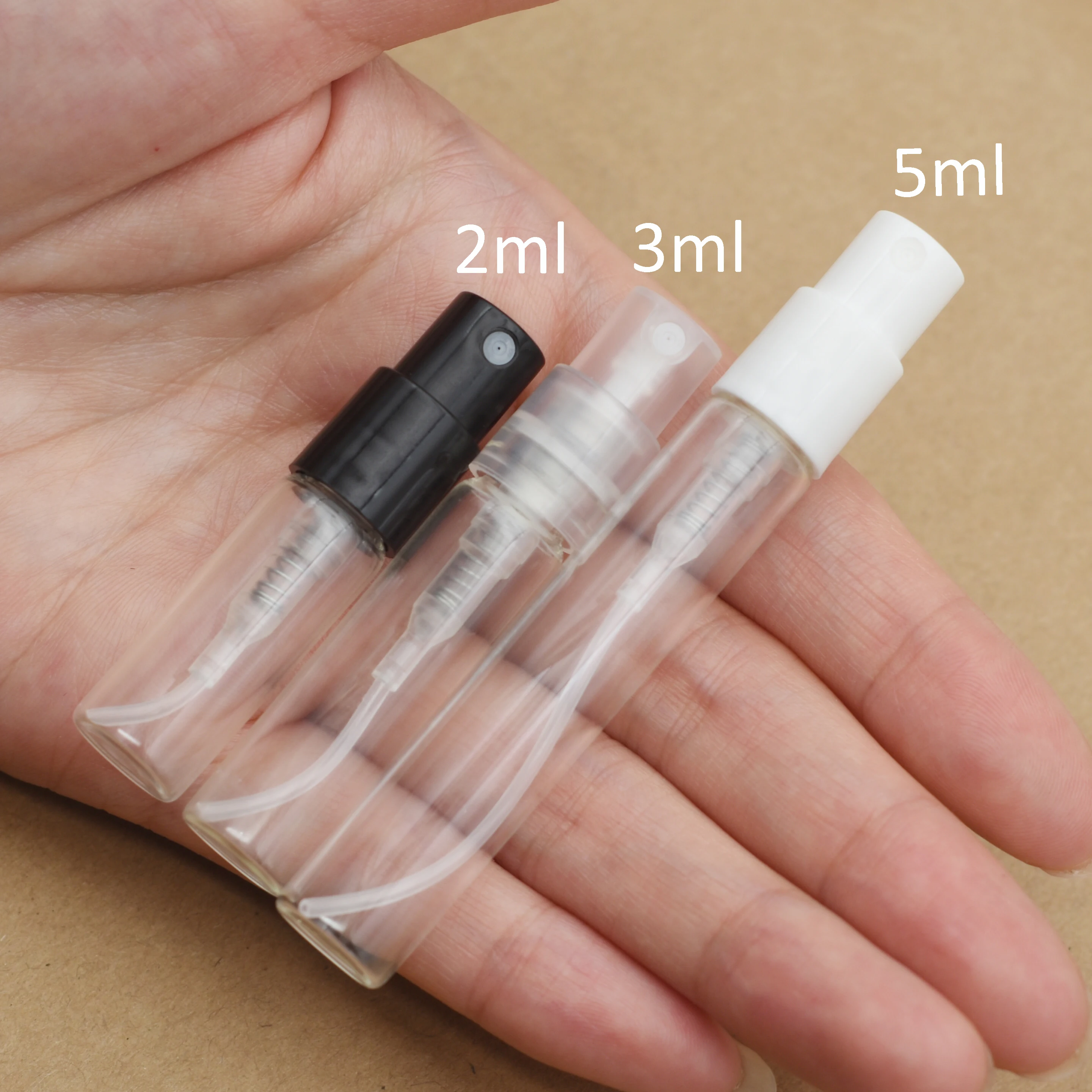 Factory 11mm Crimp Neck  2ml 3ml 5ml New Short Sprayer Sample Clear Glass Perfume Bottles