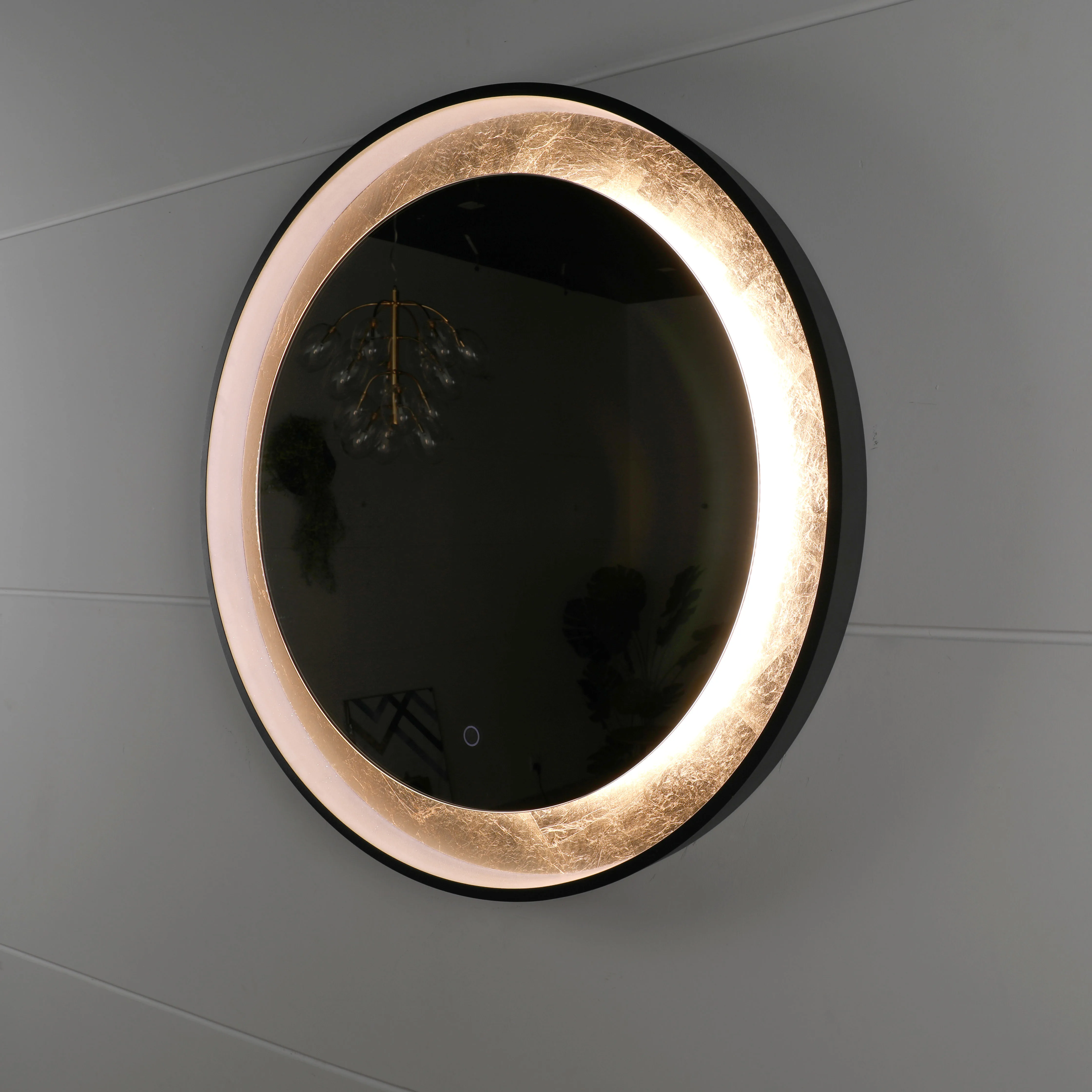 Round Sun Shape Three Light Illuminated Touch Anti Fog Wall Mounted Feature LED Backlit Bathroom Mirror