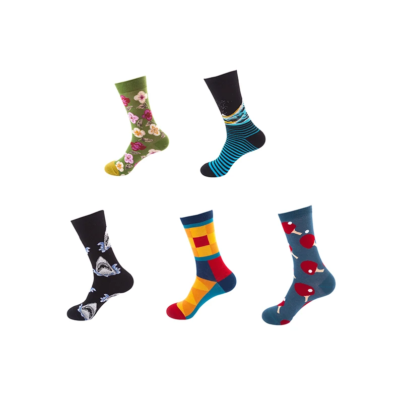 Fashionable styles custom logo colorful pattern cotton bamboo mens happy socks