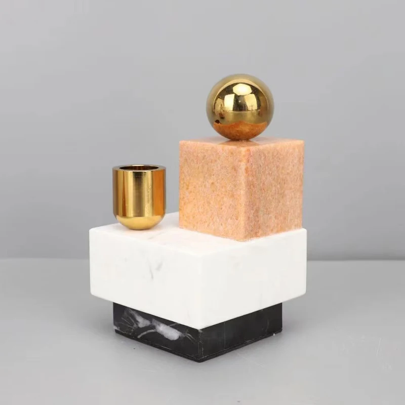 Nordic black Hourglass Design Abstract Candlestick Antique Gold Luxury Marble Candle Holders