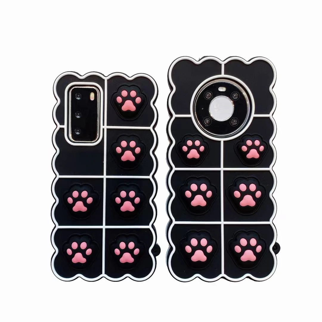 Cartoon 3D Cute Cat paw Bubble Stress Reliver Silicon Case For Huawei Mate 30 40 Pro P30 P40 Lite Nova 5T 6 SE 7 8Pro Back Cover