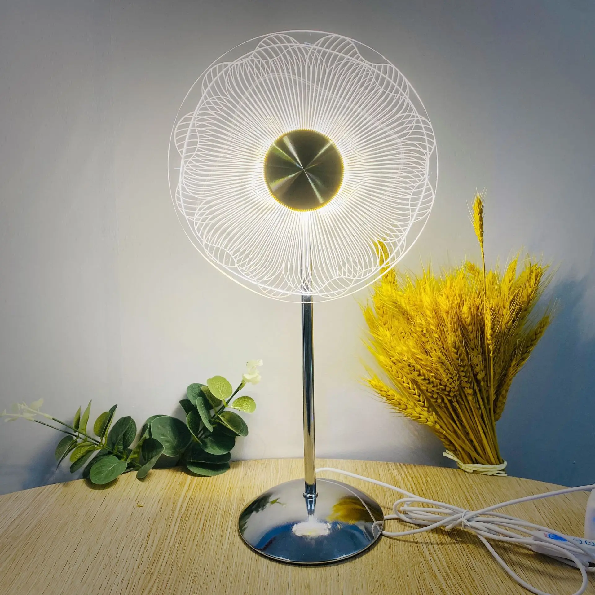 Newest Wholesale Acrylic 3d Sunflower Pinwheel 3 Colors Change Led Night Light Base Creative Table Lamp Bedside For Home Decor