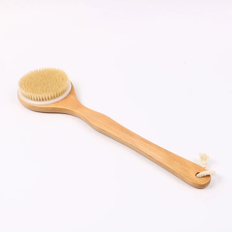 Custom Logo Wooden Body Brush Massage Wooden Balls Natural Boar Bristles Exfoliating Long Handle Body Bath Shower Brushes