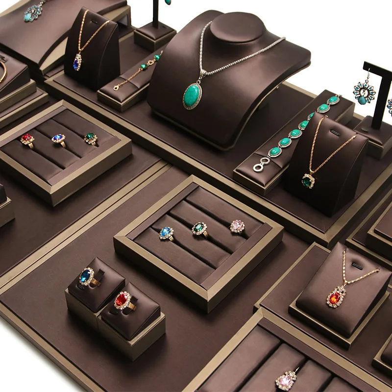 Luxury Brushed PU Jewelry Display Case Set Jewelry Tray Jewelry Display Stand